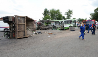 ДТП 13.07.2013 в Новой Москве: столкнулись автобус и грузовик
